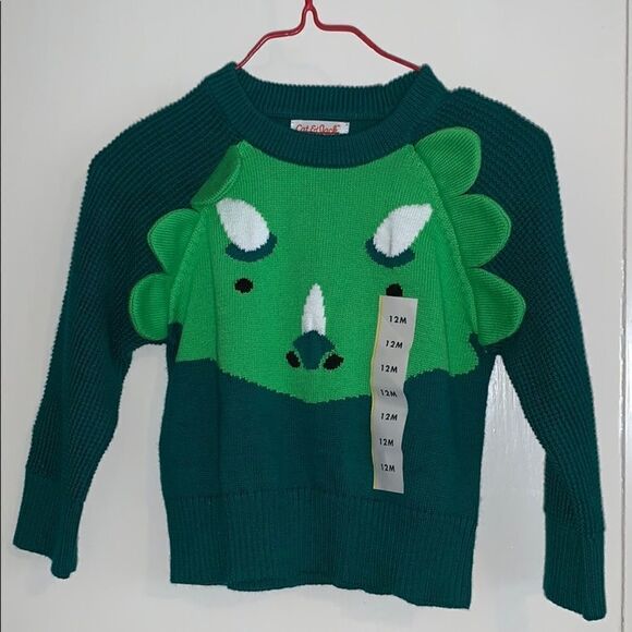 Nwot Cat & Jack green triceratops sweater - Picture 1 of 6